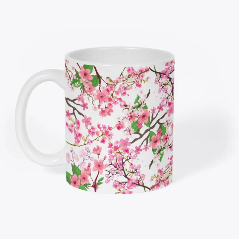 Mug cherry blossom on whie